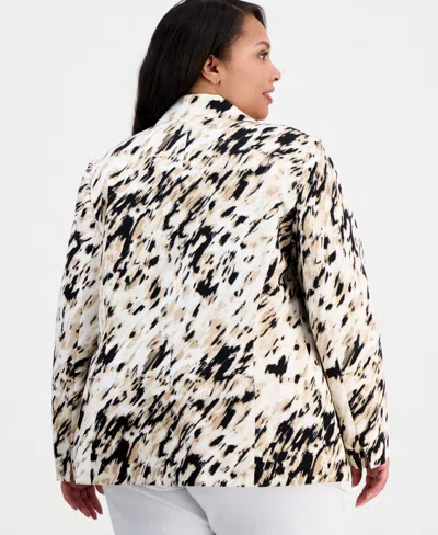 Kasper Plus Size Printed One-button Long-sleeve Jacket In Multi