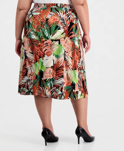 Kasper Plus Size Printed Pull-on Flare Midi Skirt In Multi