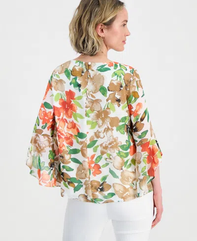 Kasper Petite Ruffle-sleeve Pull-on Woven Top In Multi