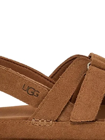 Ugg Goldenstar Flat Slingback Suede Sandals In Brown