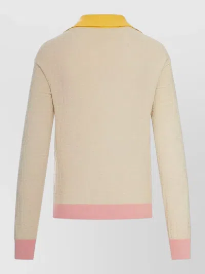Fendi Knitwear Long Sleeves V Neck Contrasting Collar In Neutral