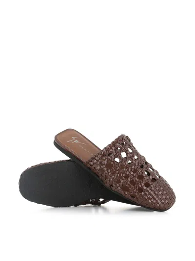 Giuseppe Zanotti Hand-woven Cage Slipper In Brown