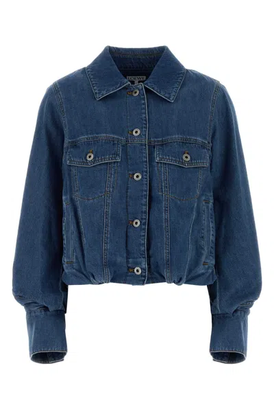 Loewe Cropped Denim Jacket With Wide Sleeves In Blue