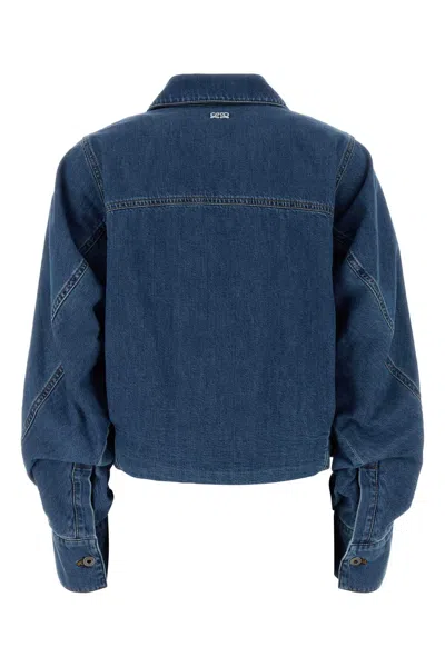 Loewe Cropped Denim Jacket With Wide Sleeves In Blue