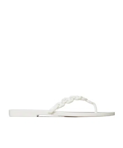 Tory Burch Flat Sandals Braided Strap Open Toe In White