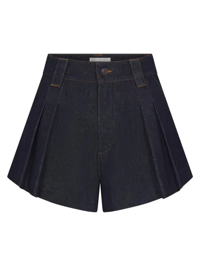 Frame The Structural Pleated Denim Shorts In Blue