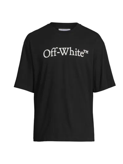 Off-white Black Oversized T-shirt With Contrasting Logo Lettering Print In Cotton Man In Black