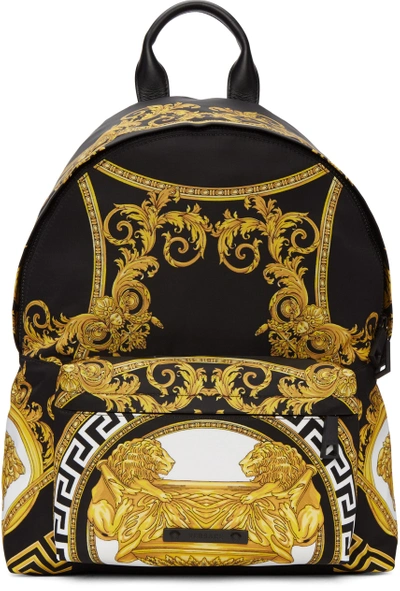 Versace Coupe Des Dieux Printed Nylon Backpack, Black/gold In Gold Black
