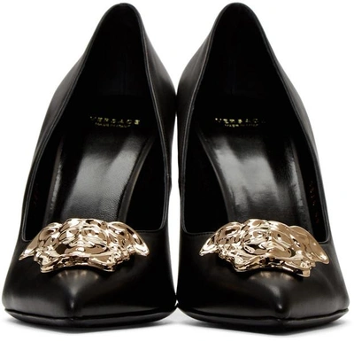 Shop Versace Black Leather Medusa Heels