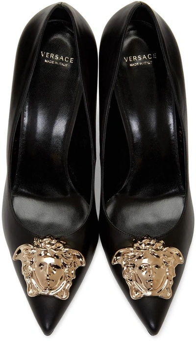 Shop Versace Black Leather Medusa Heels