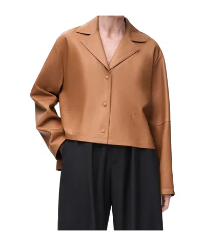 Loewe Leather Suede Shirt Jacket Long Sleeves In Brown