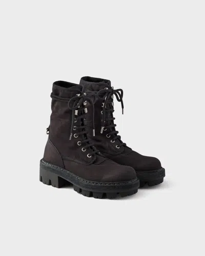 Prada Laced Boots With Grooved Sole In Black