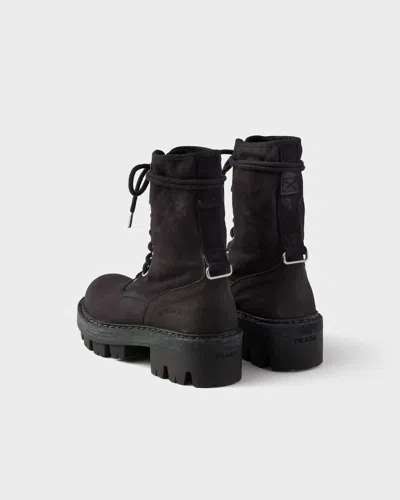 Prada Laced Boots With Grooved Sole In Black