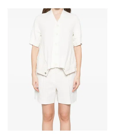 Sacai Womens Off White Knit-panel V-neck Cotton-blend Cardigan