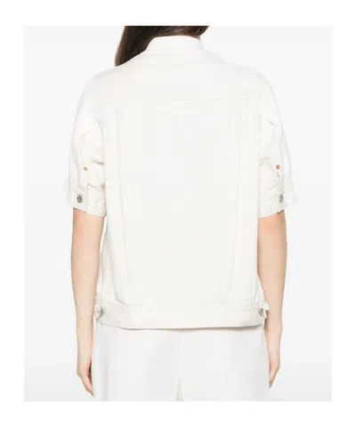 Sacai Womens Off White Knit-panel V-neck Cotton-blend Cardigan