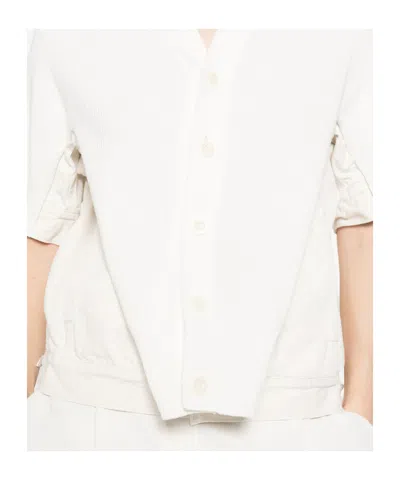 Sacai Womens Off White Knit-panel V-neck Cotton-blend Cardigan