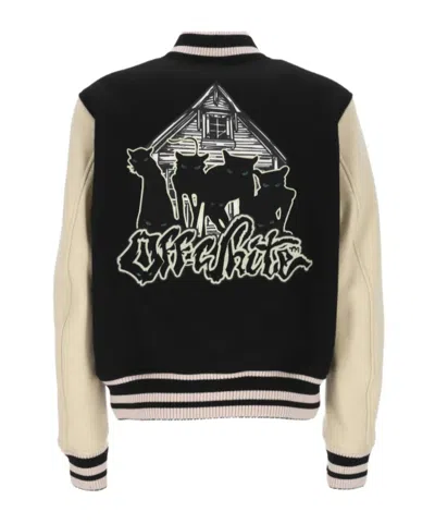Off-white Embroidered Varsity Jacket In Black