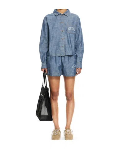 Off-white Chambray Denim Pajama Shirt Dark Blue