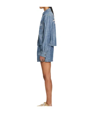 Off-white Chambray Denim Pajama Shirt Dark Blue