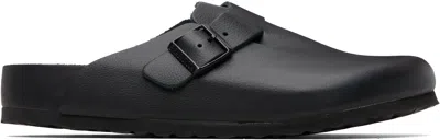 Birkenstock Boston Slipper Black In Smooth Leather In Animal Print