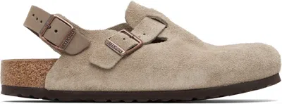 Birkenstock Closed-toe Sandals With Adjustable Strap And Cork Footbed In Gray