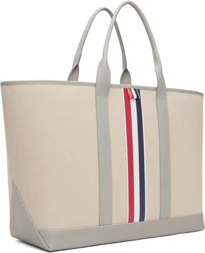 Thom Browne Beige Rwb Stripe Medium Tool Tote In Gray