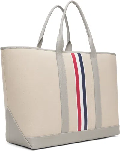 Thom Browne Beige Rwb Stripe Medium Tool Tote In Gray