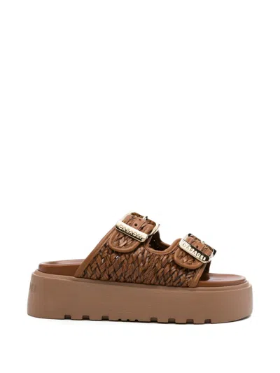 Casadei Platform Sandals Woven Straps Open Toe Ridged In Brown