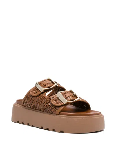 Casadei Platform Sandals Woven Straps Open Toe Ridged In Brown