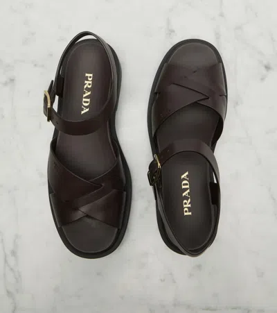 Prada Leather Platform Sandals In Black