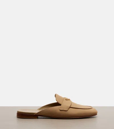 Prada Triangle Logo Suede Loafer Mules In Sand