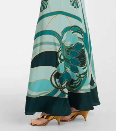 La Doublej Marlene Satin-trimmed Printed Silk-crepe Midi Dress In Green
