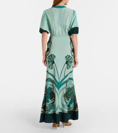 La Doublej Marlene Satin-trimmed Printed Silk-crepe Midi Dress In Green