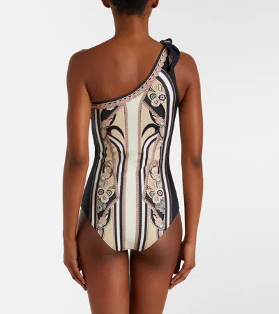 La Doublej One-shoulder Swimsuit With Ornamental Print In Neutral