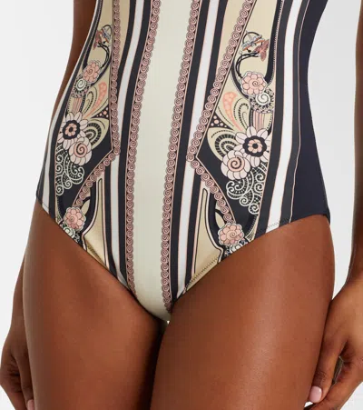 La Doublej One-shoulder Swimsuit With Ornamental Print In Neutral