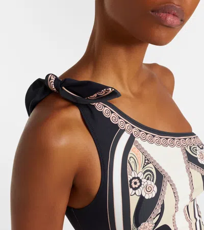 La Doublej One-shoulder Swimsuit With Ornamental Print In Neutral