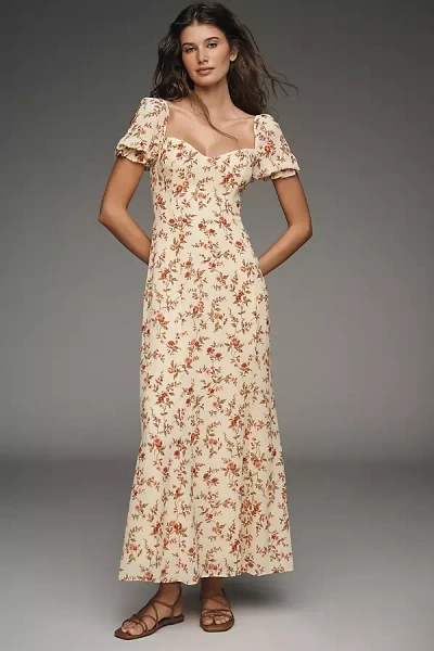Reformation Gloria Floral-print Puff-sleeve Midi Dress In Yellow