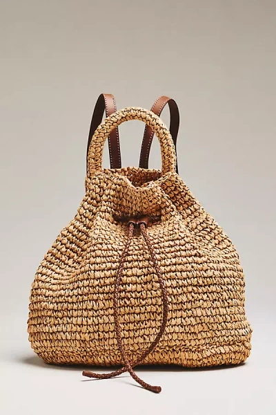 Faherty Raffia Drawstring Backpack In Sand