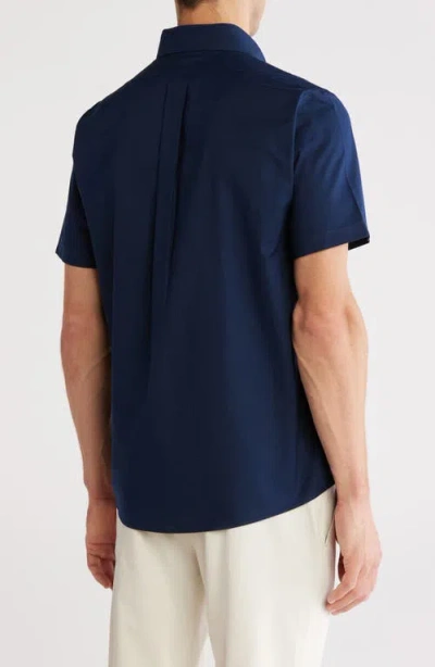 Brooks Brothers Stretch Non-iron Oxford Button-down Collar Short-sleeve Sport Shirt In Navy