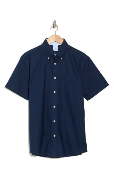 Brooks Brothers Stretch Non-iron Oxford Button-down Collar Short-sleeve Sport Shirt In Navy