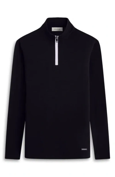 Bugatchi Waffle Knit Quarter Zip Performance Pullover In Black