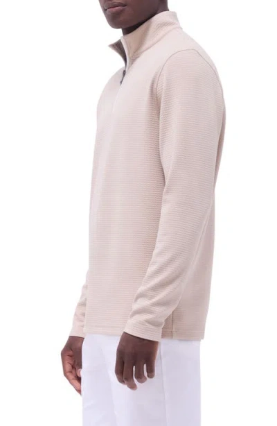 Bugatchi Waffle Knit Quarter Zip Performance Pullover In Sand