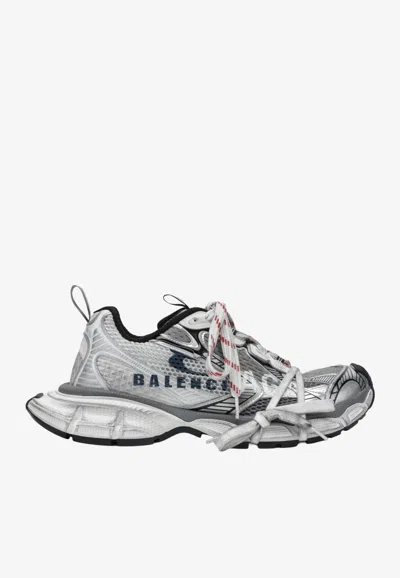 Balenciaga 3xl Split Logo Nylon And Mesh Sneakers In Gray