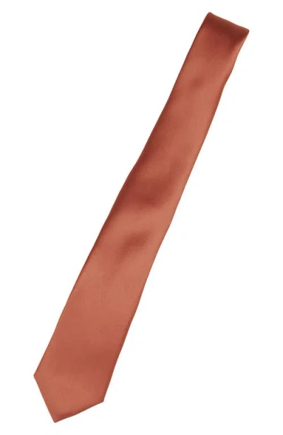 Construct Solid Satin Tie In Brown
