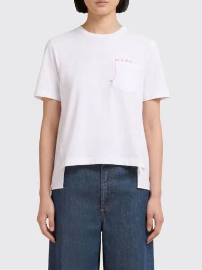 Marni Cotton T-shirt With Embroidered Logo Clothing In White