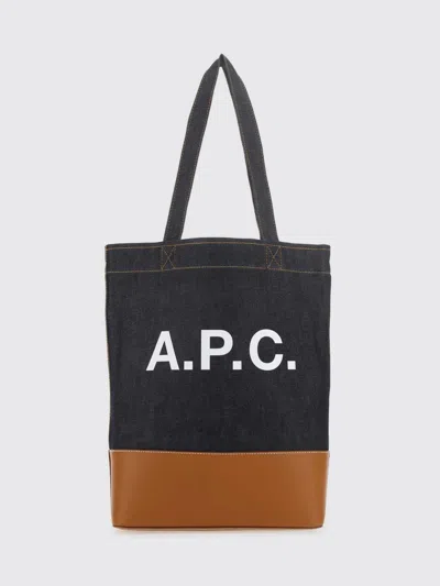 A.p.c. Two-tone Denim And Leather Axelle Shopping Bag In Pink