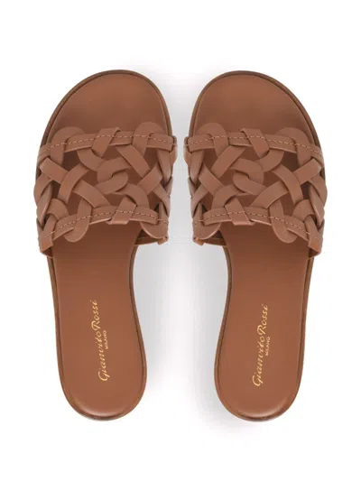 Gianvito Rossi Amalfi Woven Leather Slides In Brown