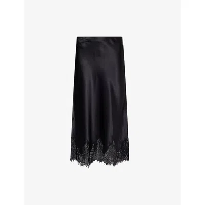 Reformation Carolina Lace Trim Silk Midi Skirt In Black