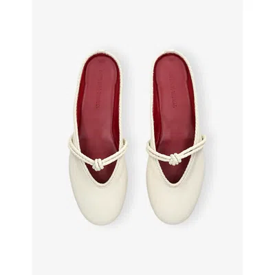 Bottega Veneta Lagoon Nappa Leather Knotted Mary Jane Ballerina Mules In White