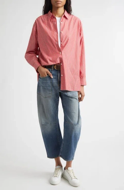 Nili Lotan Women's Yorke Striped Cotton Shirt Red And White Stripe, S